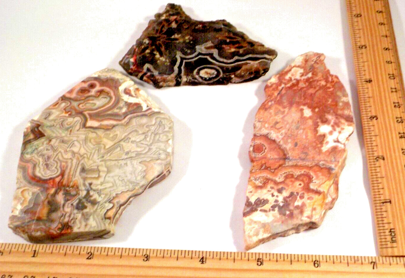 3 Cool Crazy Lace Agates Great Lapidary Total 9.6 Ounces 1st Picture Wet #3435