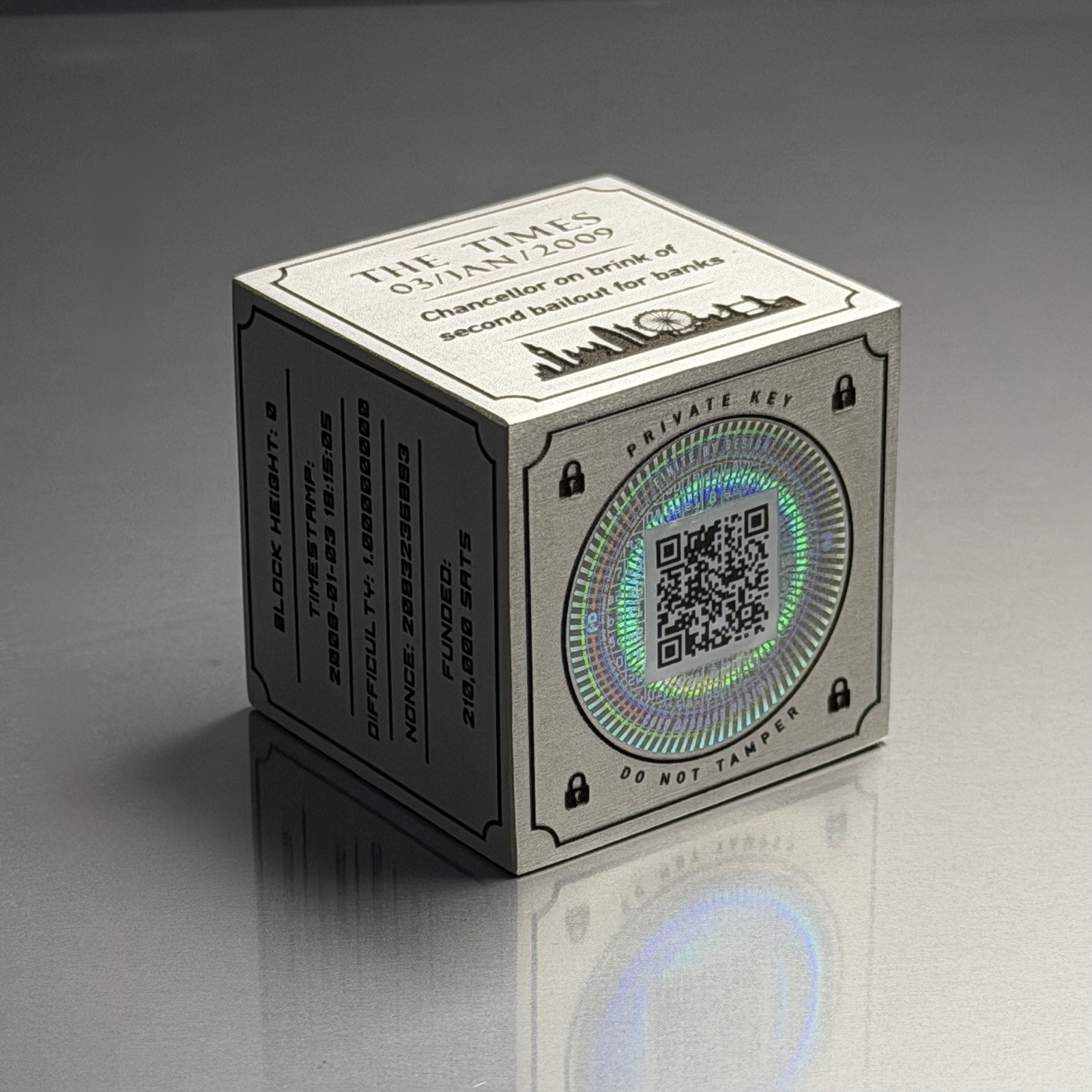 Finite by Design Block Zero | Genesis Block | 35mm Steel Cube | 210,000 SATS