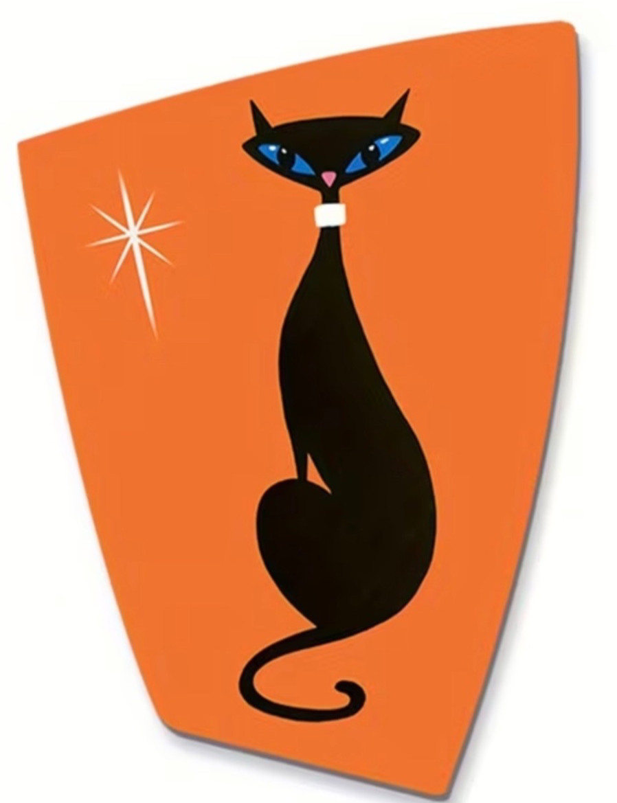 Retro Med-Century Atomic Style Black Cat Wooden Decor-NEW