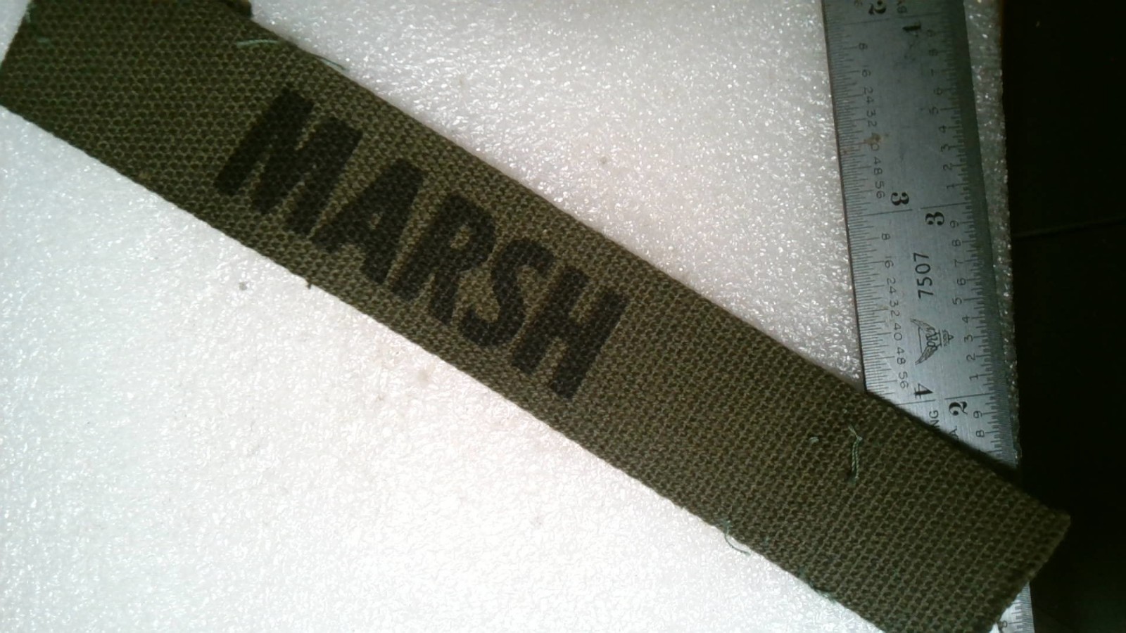MILITARY PATCH SEW ON US ARMY NAME TAPE OD GREEN VIETNAM ERA WITH NAME MARSH
