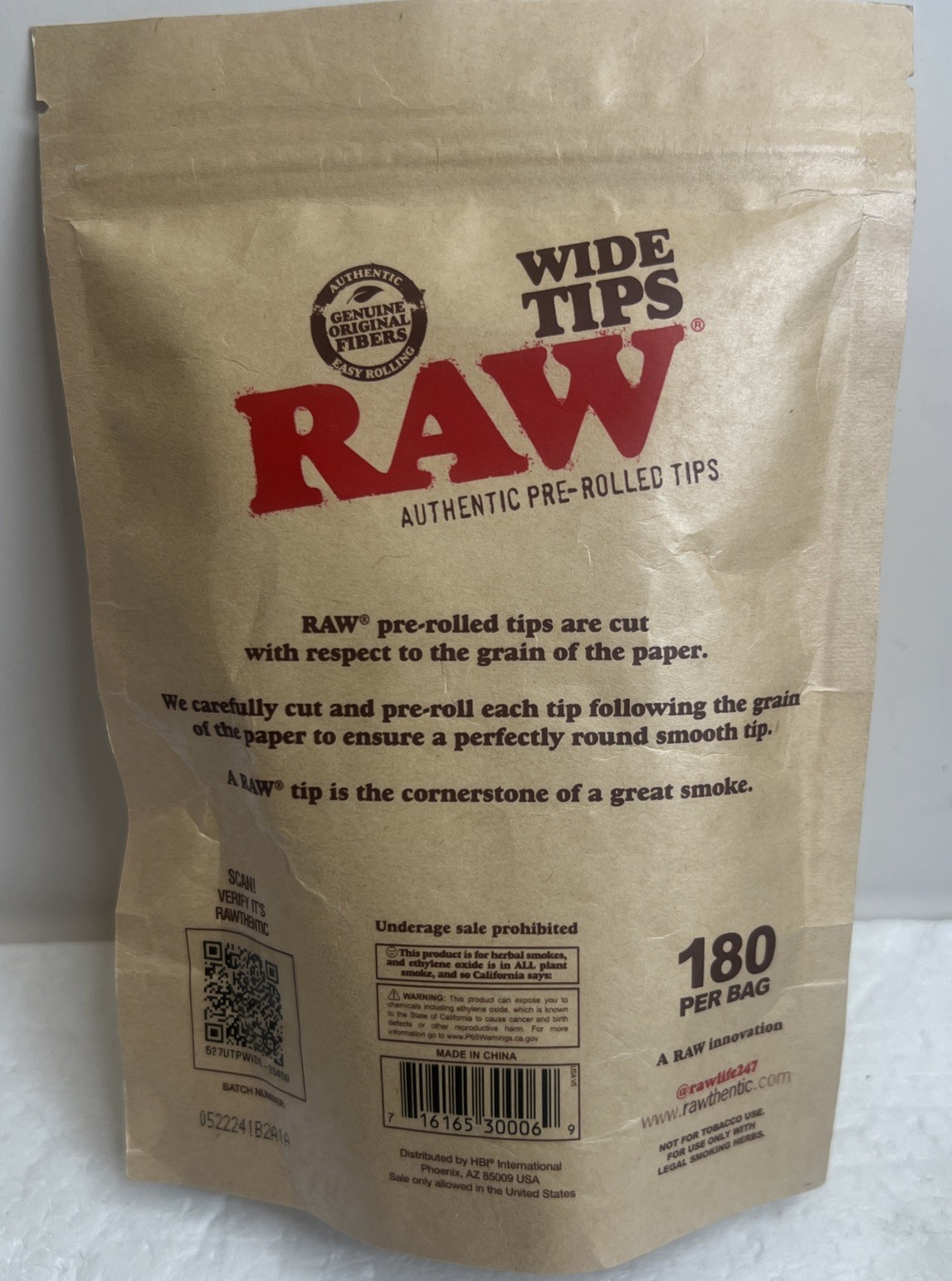 RAW Pre-Rolled WIDE Tips Filter Tips – 180 count Bag Ready To Use!