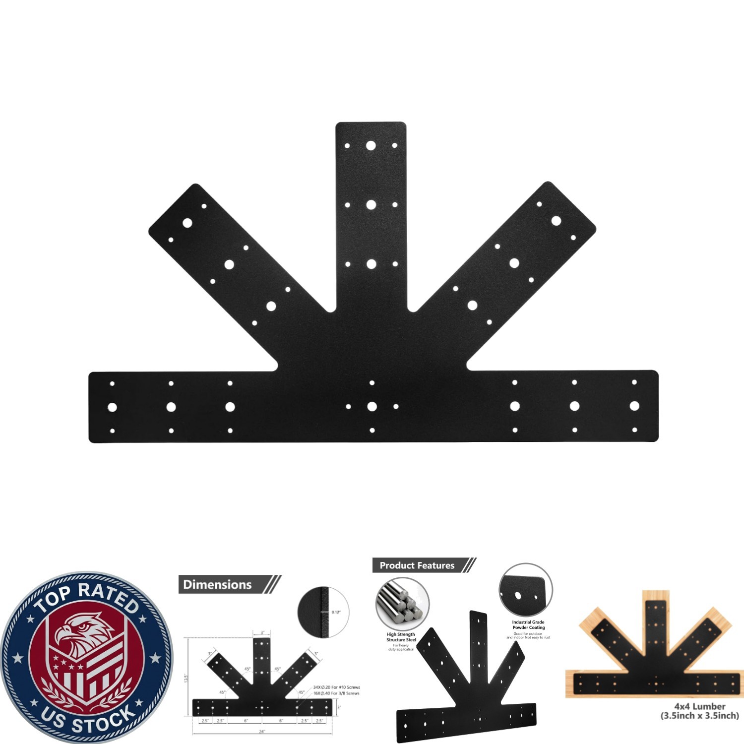 Elegant 24”x13.5” Black Powder Coated Gable Plate – 12 Pitch Steel Support