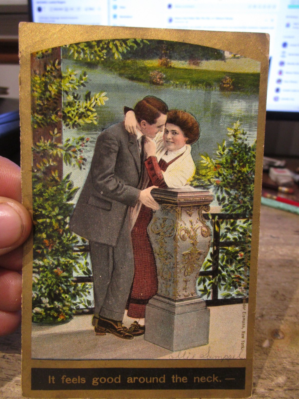 J25 Old OHIO VICTORIAN ERA Postcard Galion Crestline Lovers Embrace Dating Woo