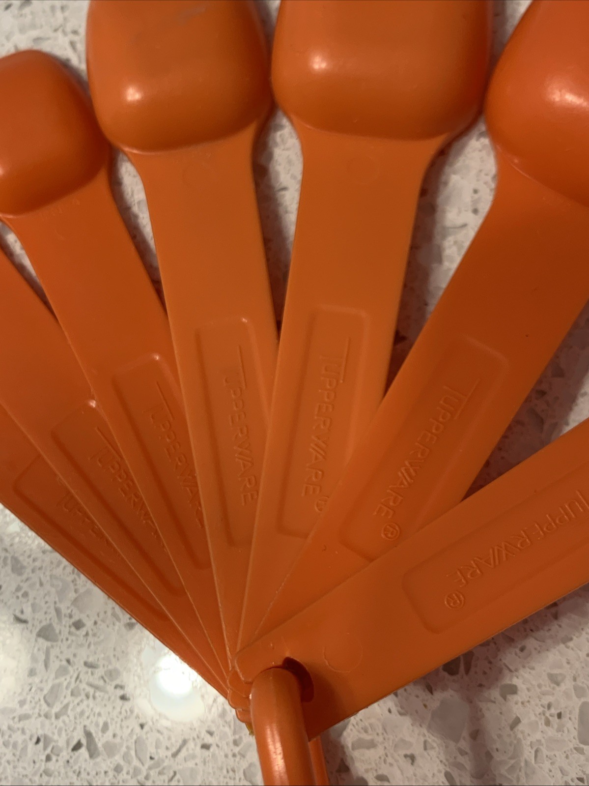 Vintage Tupperware Orange Measuring Spoons #1272 Set of 7 w/Ring Complete EUC