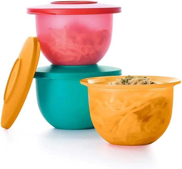 Tupperware Impressions Mini Bowl Set of 3 with Lids Red Papaya Green New