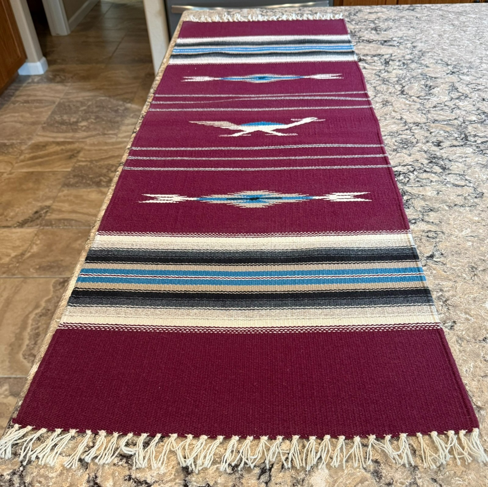 VTG Ortega’s Weaving Shop Chimayo Hand Woven Runner 100% Wool Rug 57.7″ x 20.5″