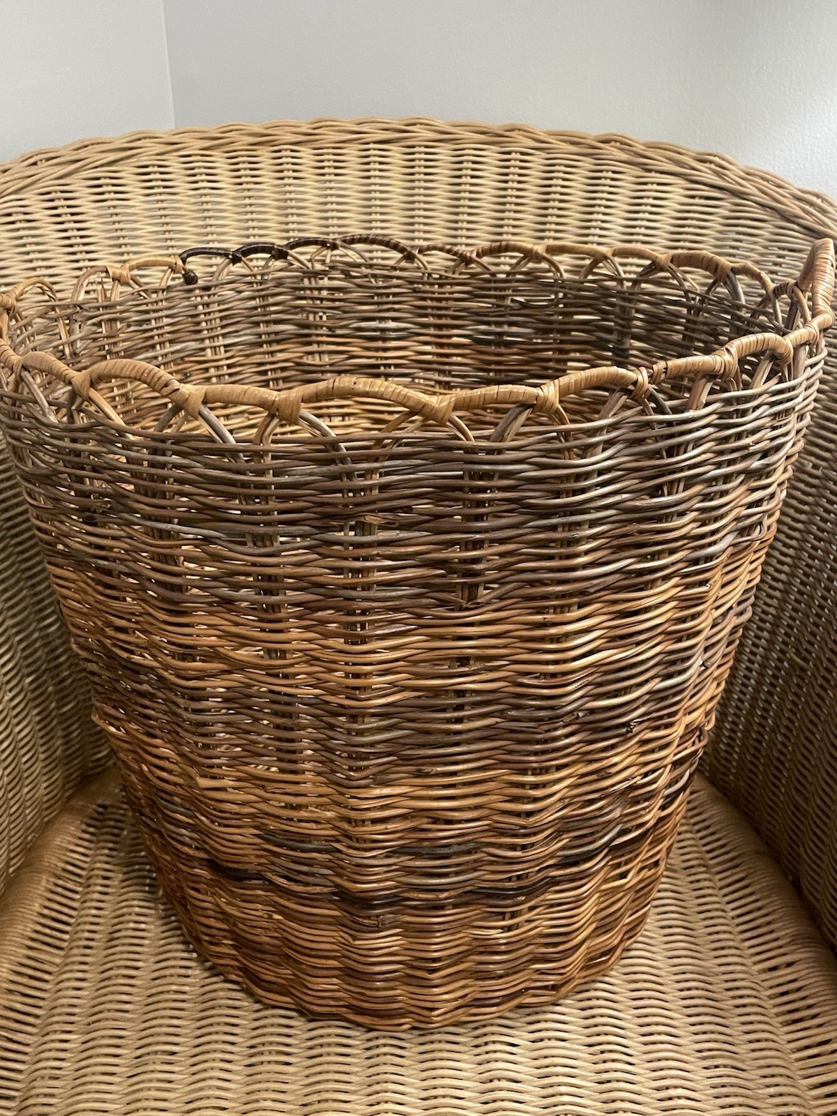 Vintage English Willow Rattan Wicker Basket Planter Storage
