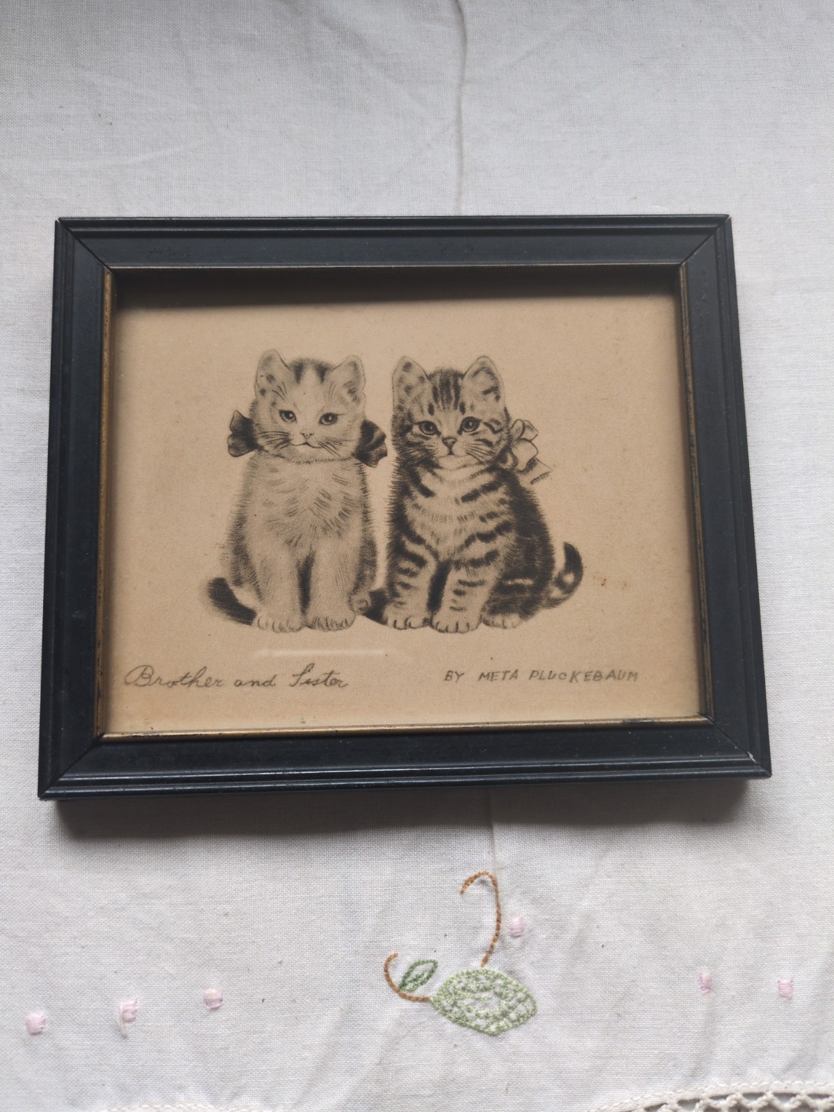 Antique Brother And Sister Kittens by Meta Pluckebaum, Lithograph Print