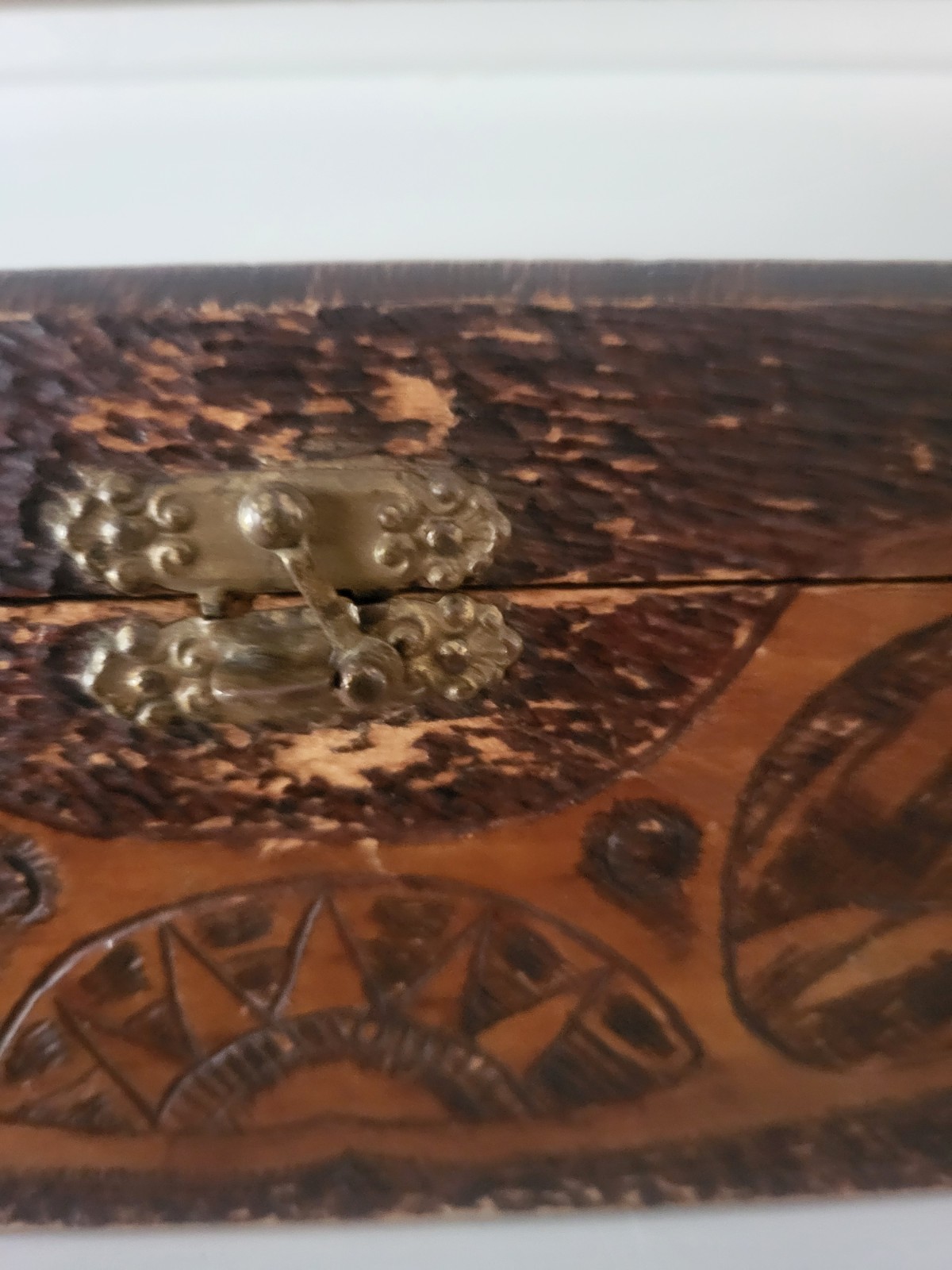 Antique Indian Pyrography Wooden Box c1910 Flemish Art Native American Indian