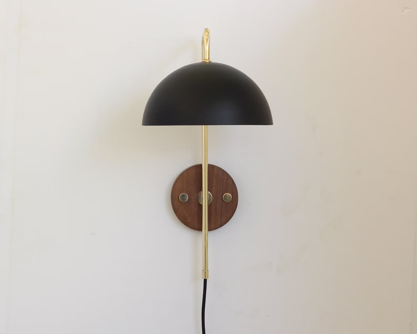 Plug in back wall lamp, Bedside reading sconce, wood and brass wall lamp Lightin