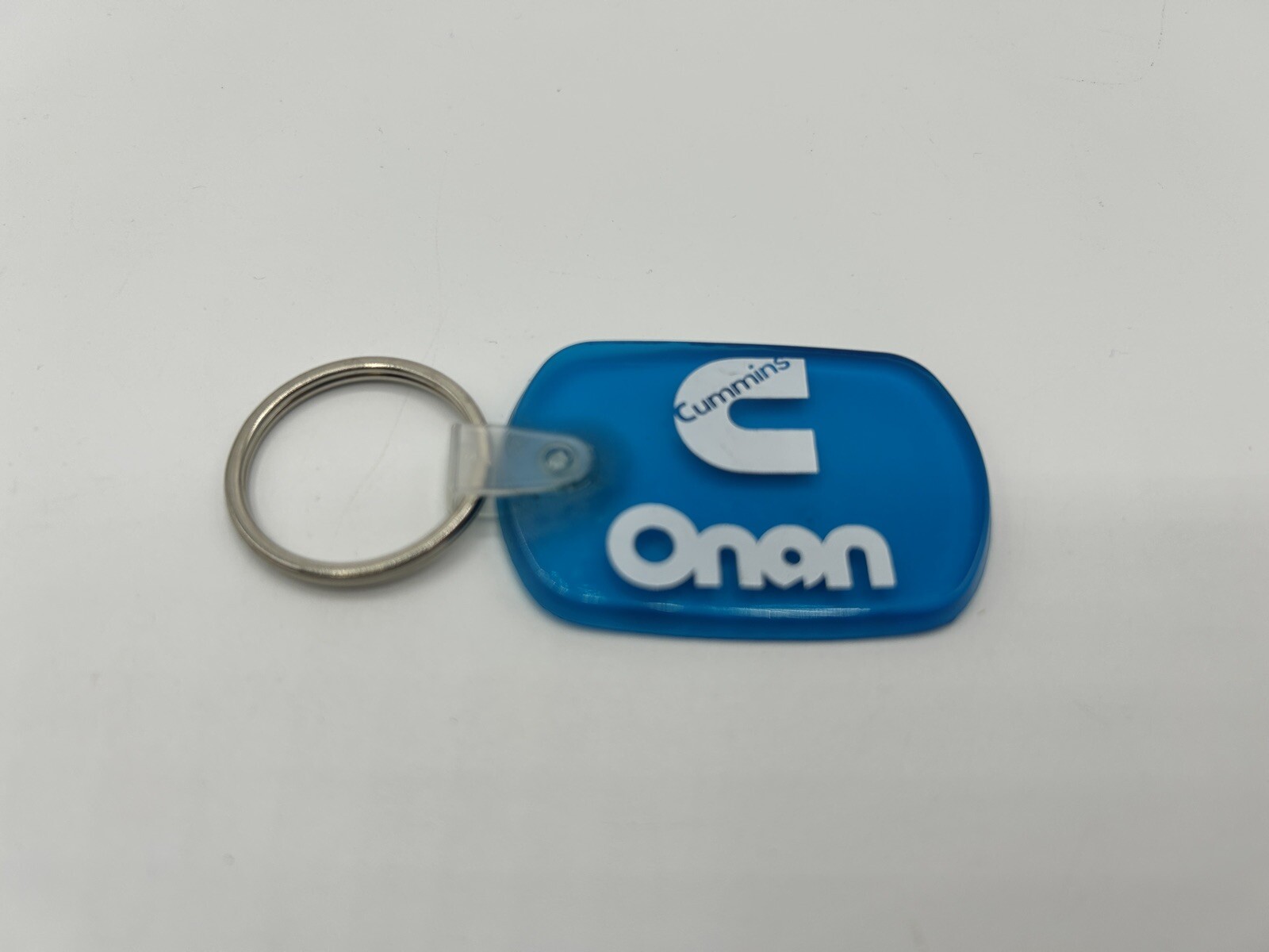 VTG Cummins Onan Logo Keychain Clear Blue Rubber Tag Generator New Advert Promo