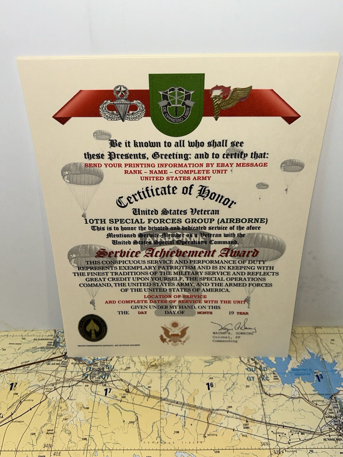 U.S. ARMY – 10TH SPECIAL FORCES GROUP (ABN) VETERAN SERVICE ACHIEVEMENT AWARD