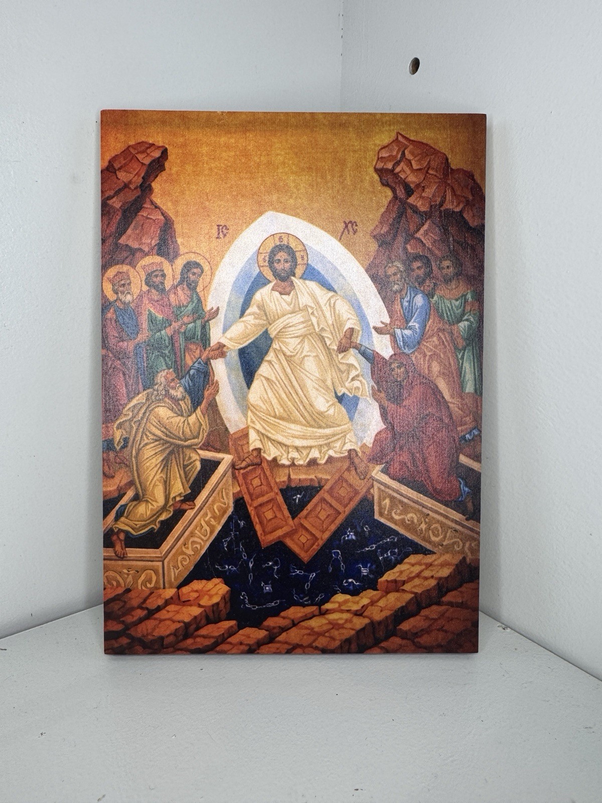 Jesus Christ Resurrection Icon on Wood – Christian Easter Icon 8×5.5