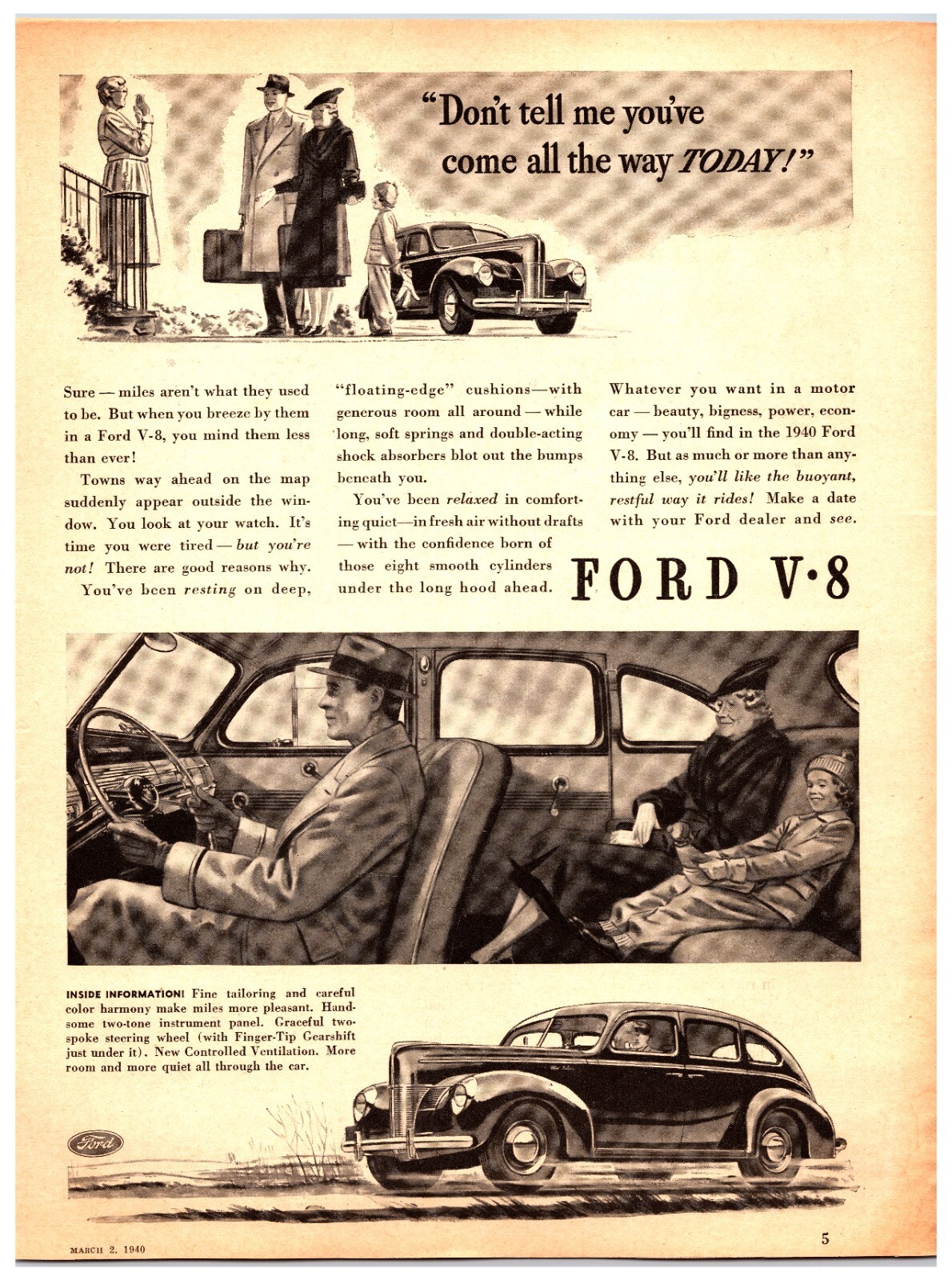 Original 1940 Ford V8 Cars – Original Print Advertisement (8.5in x 11in)