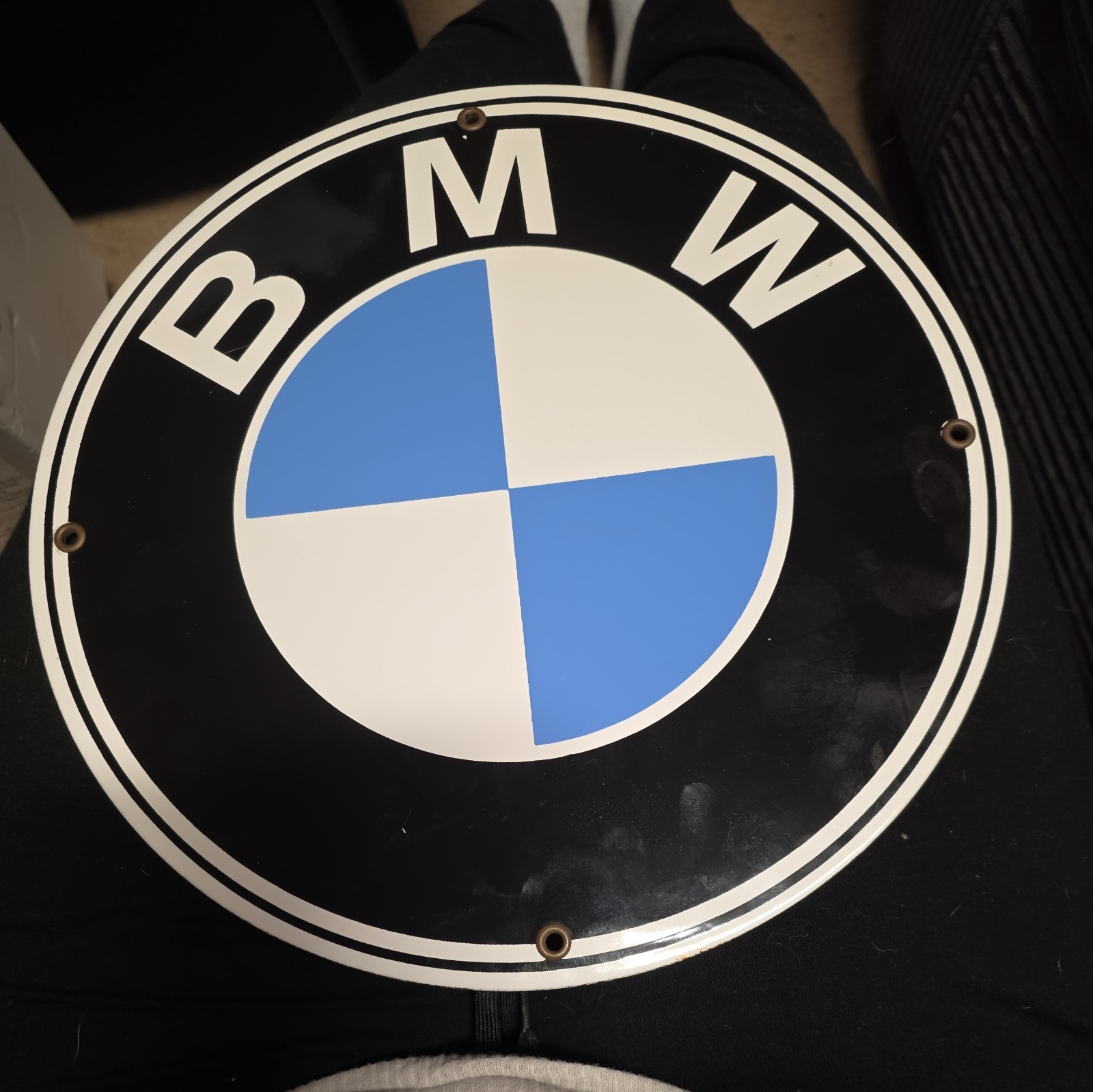 Vintage Metal BMW Logo Sign With Grommets 11 3/4 Inches