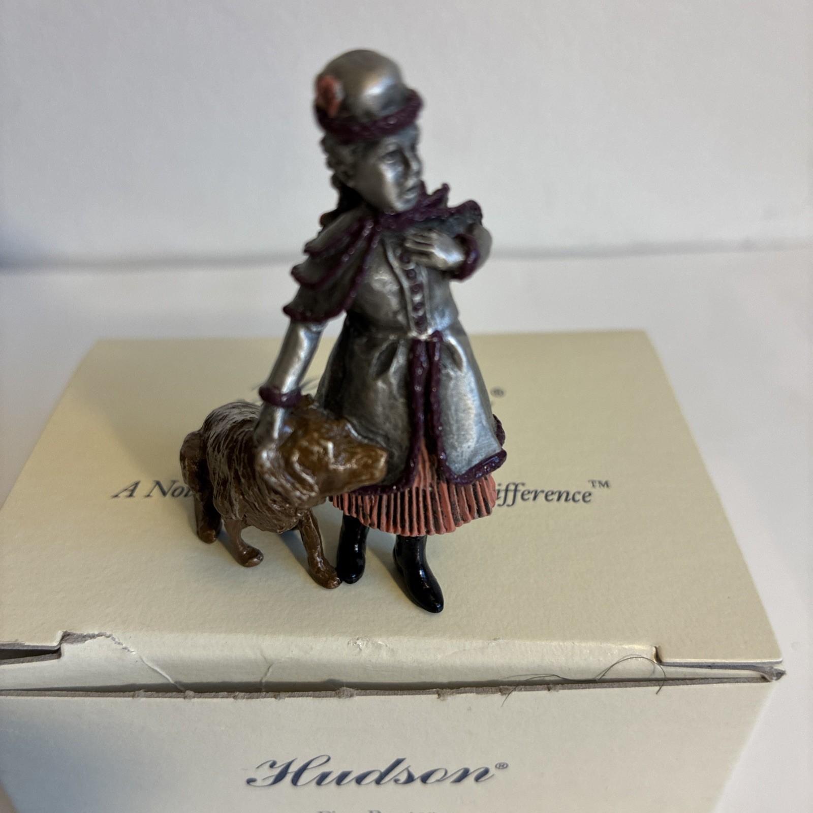 Hudson Pewter Villagers KAREN & GOLDIE #8407 2.25” Girl W/Dog Retriever/NIB/NOS