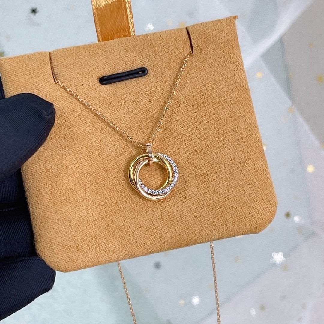 Trinity Pendant, Half-Paved Trinity Necklace Full Diamonds , With Original Box