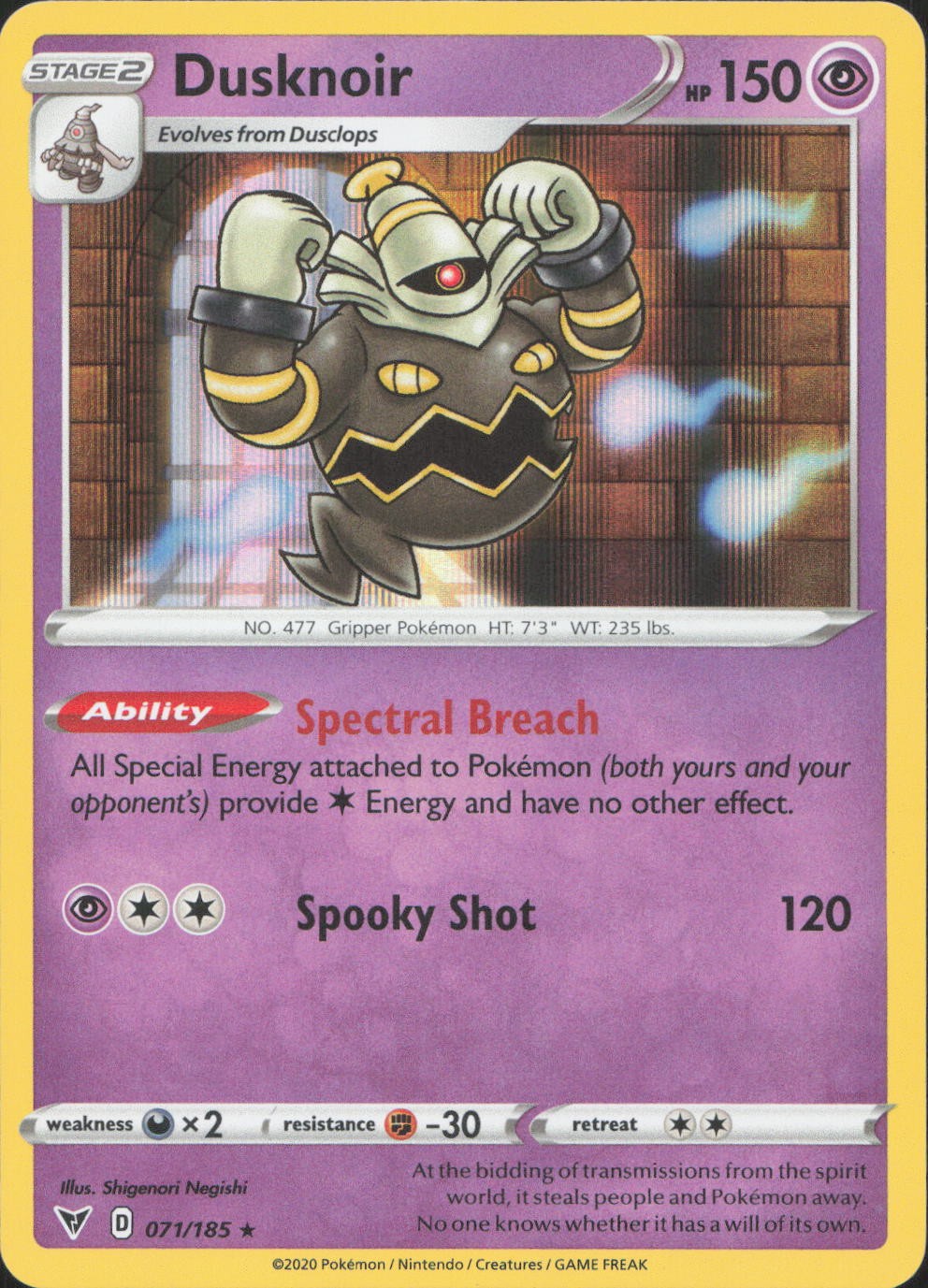Pokemon Dusknoir 071/185 Holo Rare Vivid Voltage Near Mint