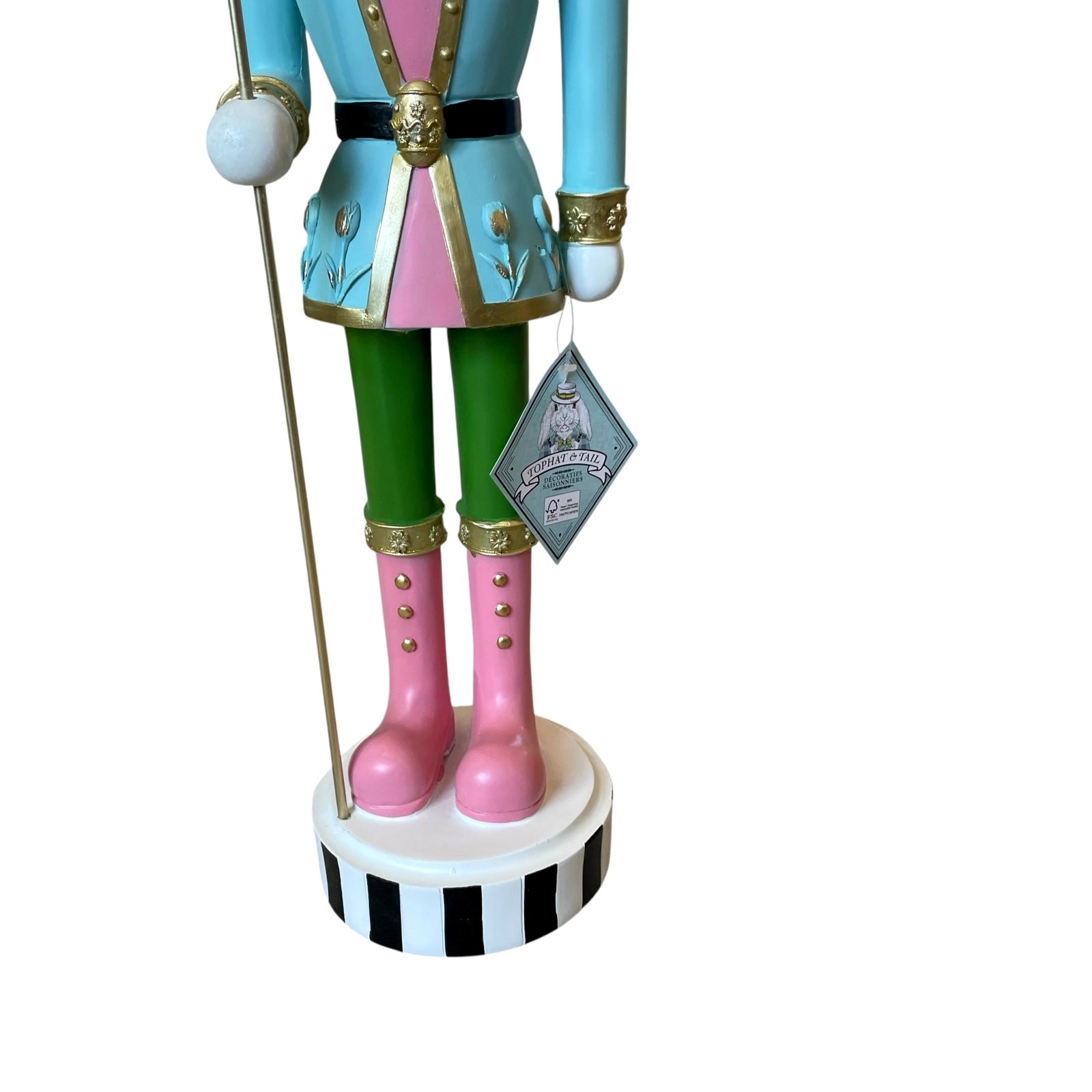 Topat & Tail Easter Bunny w/ Staff Nutcracker 22” Tabletop Decor NEW