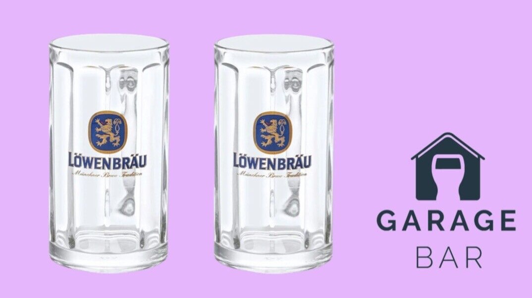 Set Of 2 Lowenbrau Beer Glasses Tankard Pint 50cl Brand New