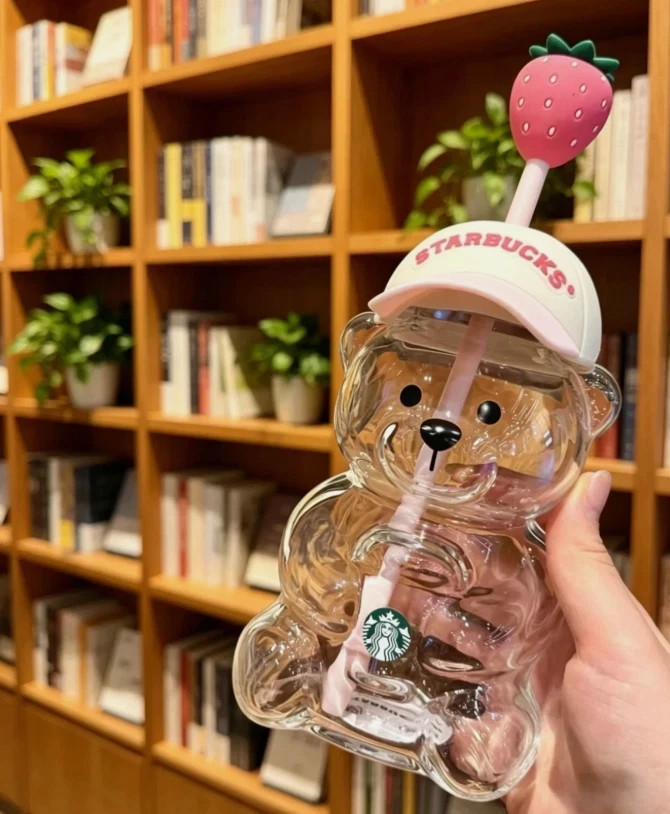 2026 Latest Starbucks Bearista Bear Cup Tumblers Strawberry Topper Baseball cap