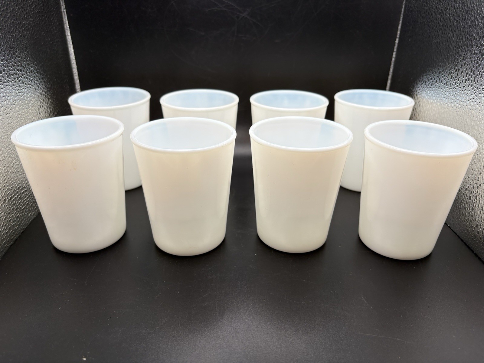 Opalescent Milk Glass Juice Tumblers Vintage Set Of 8 Unmarked 8 Ounces Each