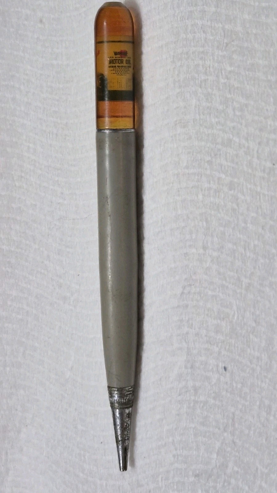 FLOATY “VALVOLINE” OIL CAN! Gray Blank/Chrome Trim Working Mech Pencil