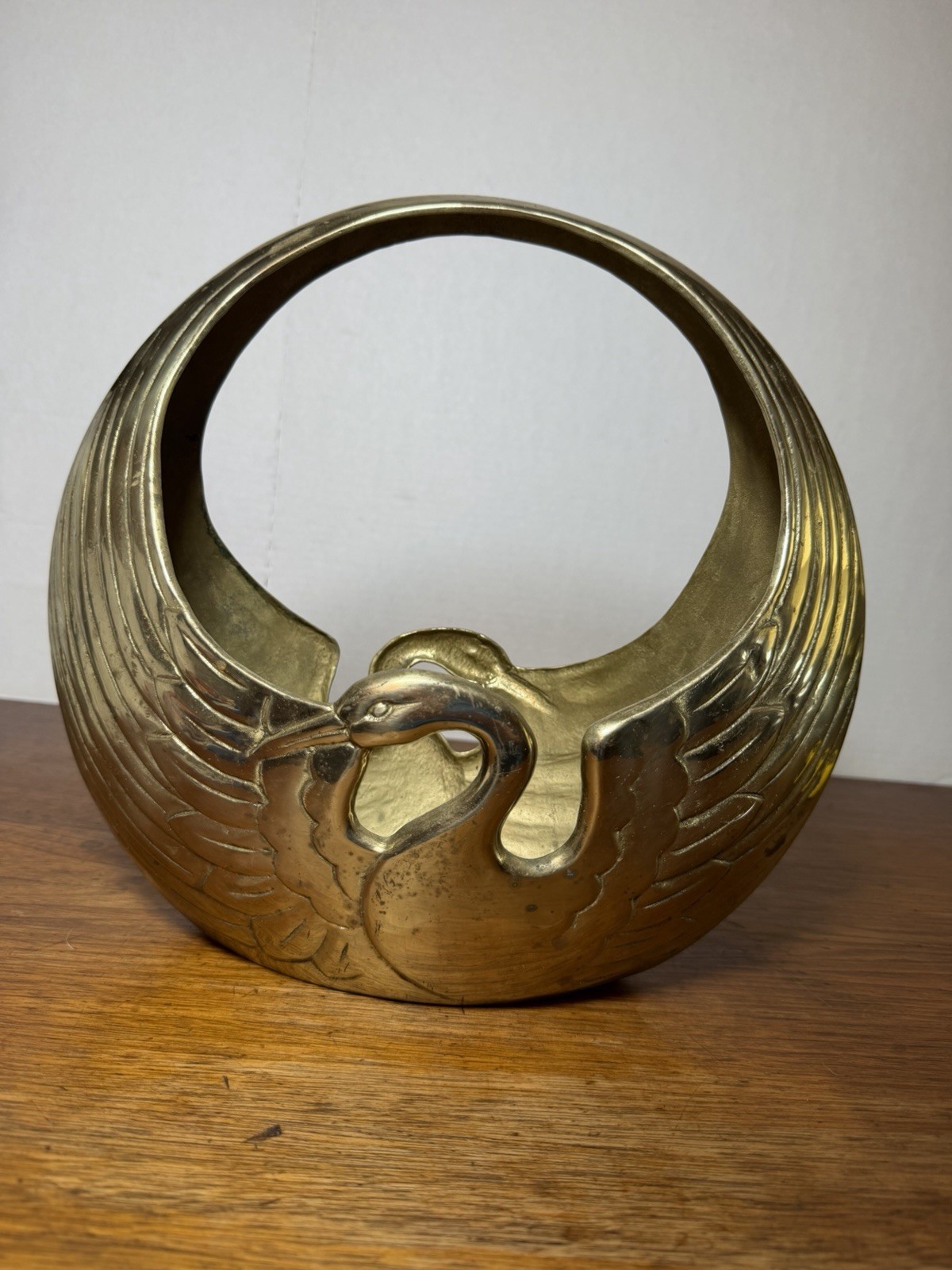 Vintage 11” Crane Bird Solid Brass Basket/planten Hollywood Regency Swan