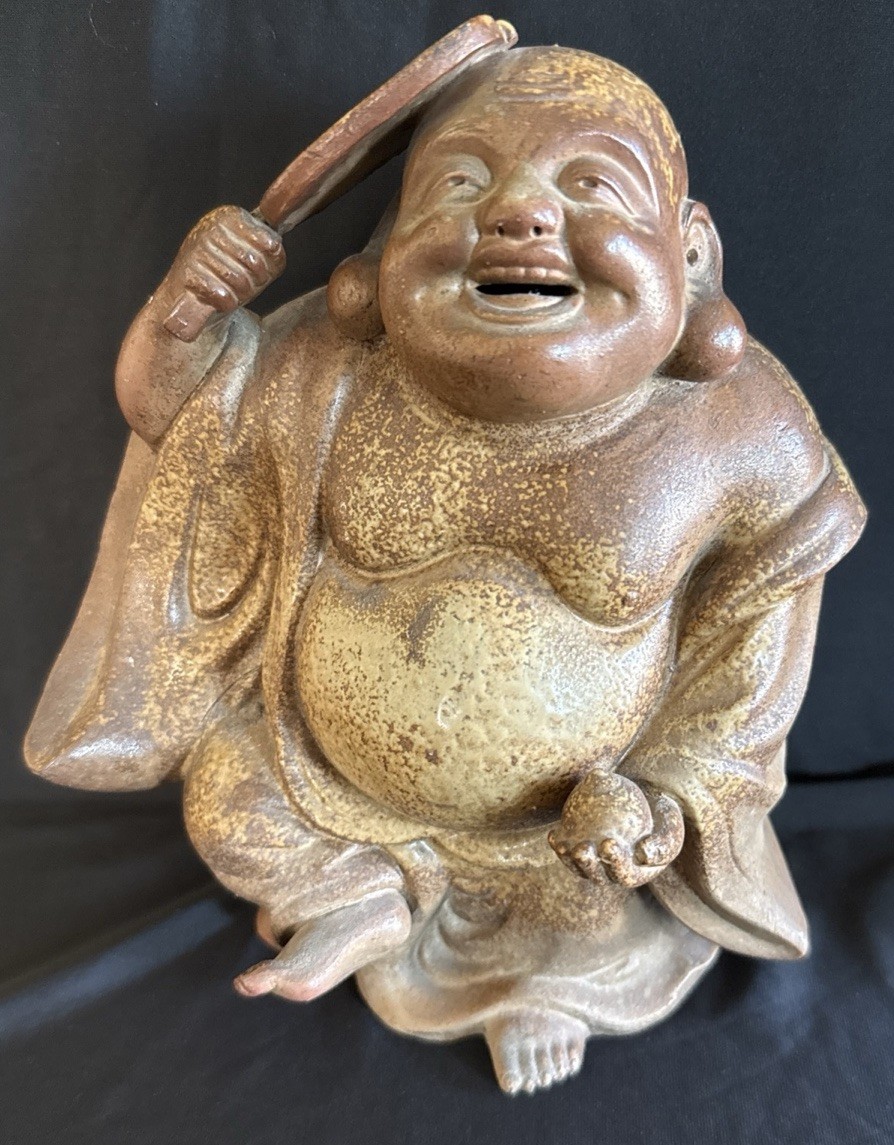 Konishi Toko Signed Japanese Bizen Ware Hotei Figurine 1991 Inscribed Okimono