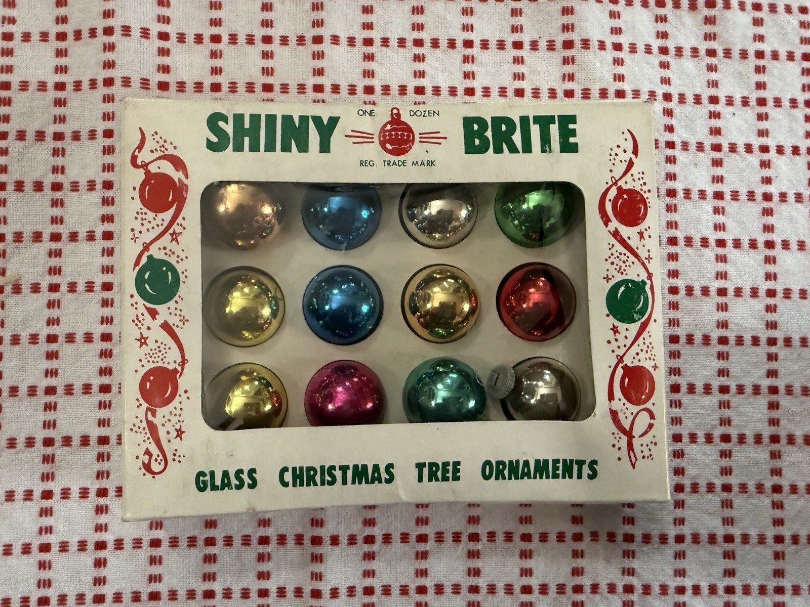 Vintage SHINY BRITE SILVER 12 Miniature Glass Christmas Tree Ornaments USA
