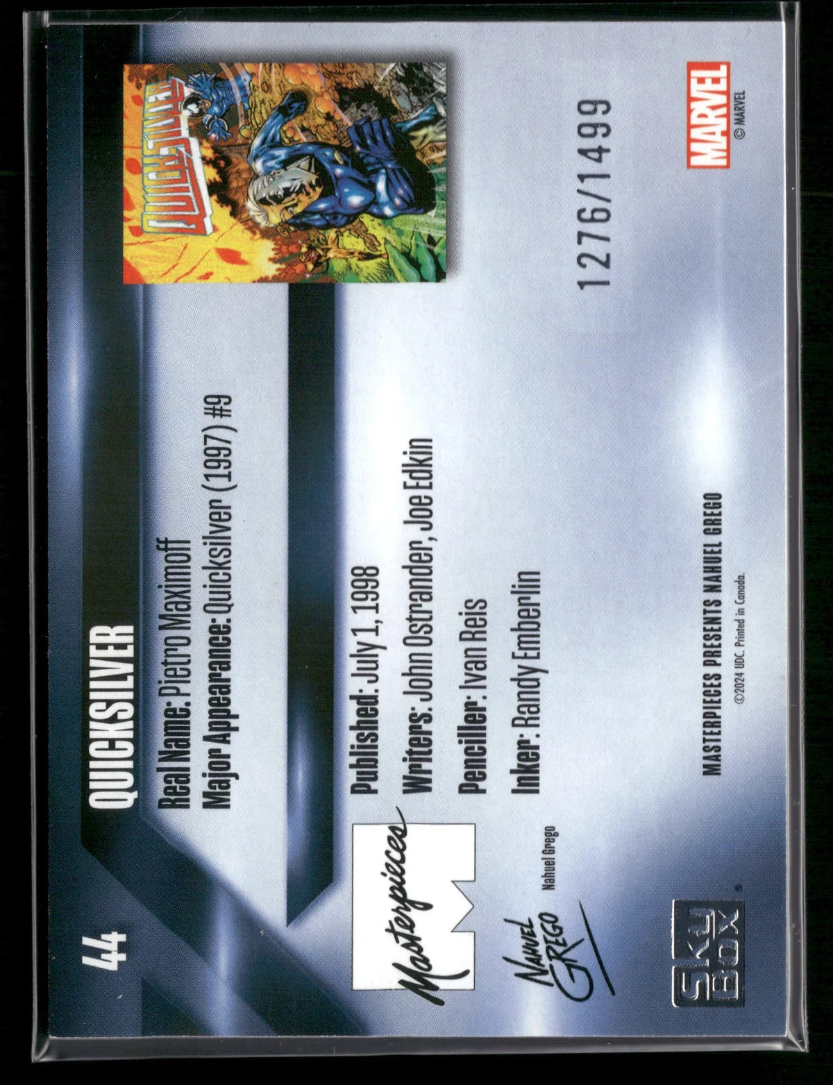 2024 Upper Deck Marvel Masterpieces Quicksilver #44 Serial Numbered