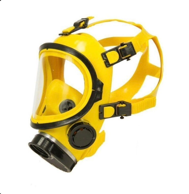 Rubber gas mask. Rubber hazmat mask. Yellow breathe play mask