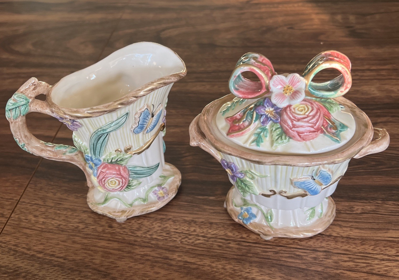 Vintage Fitz &Floyd Classics WOODLAND SPRING Sugar Bowl & Creamer Set