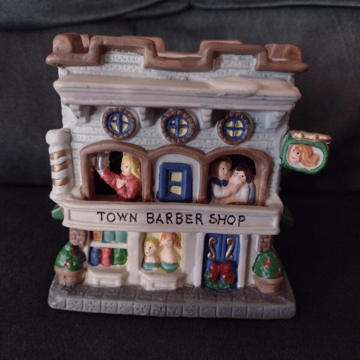 Town Barber Shop Christmas Village Ceramic (Light & Cord Not Included)