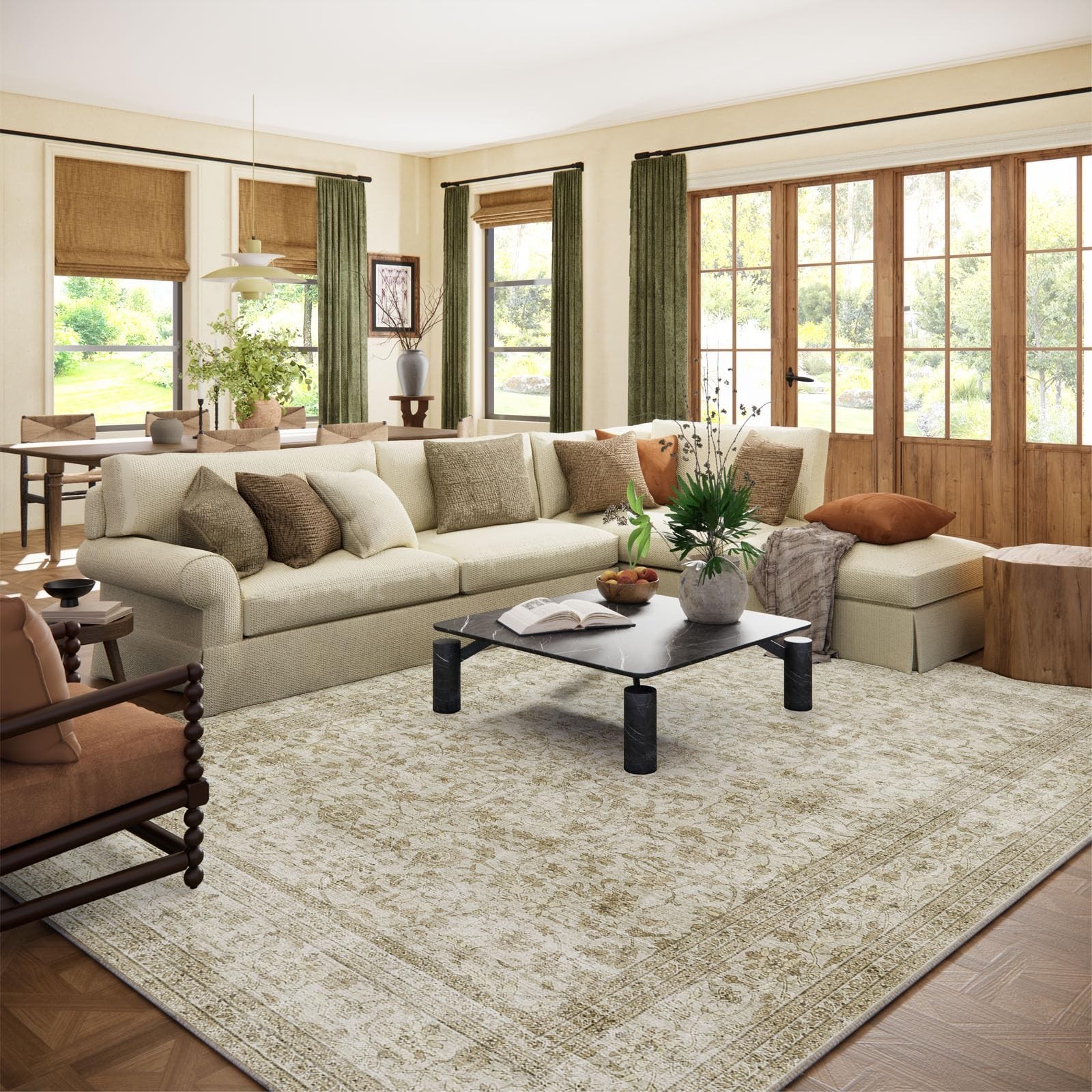 Machine Washable Rugs for Living Room: 9×12 Area Rugs for Bedroom Boho Vintag…