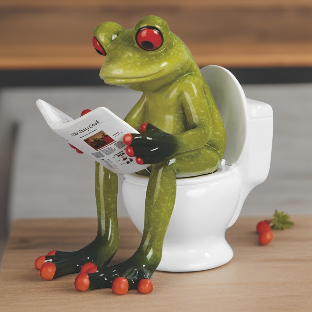 4″H Frog Reading on Toilet Figurine Ornament Home Decor Unique Gift