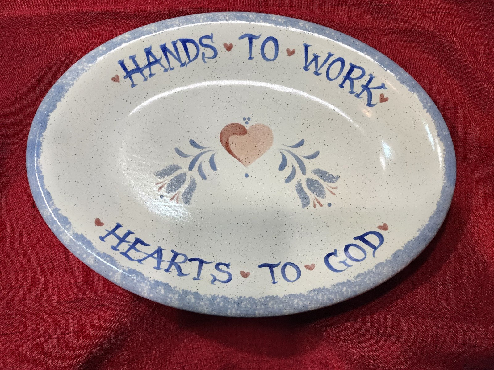 Signed Pennsylvania Dutch Handpainted Speckled & Sponged Folk Art Style Platter
