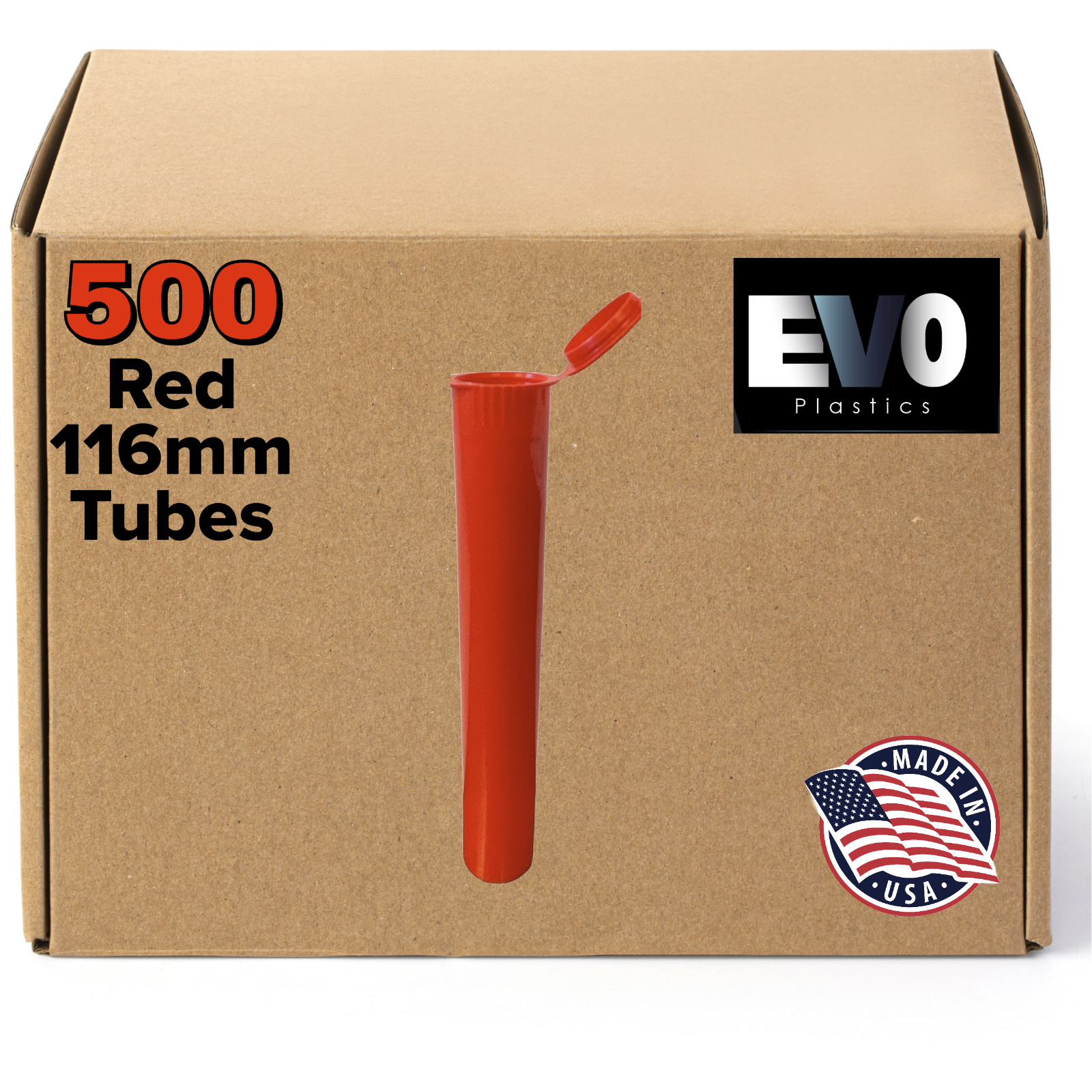 116mm Red King Size Pop Top Tubes – Plastic Storage(500 count)