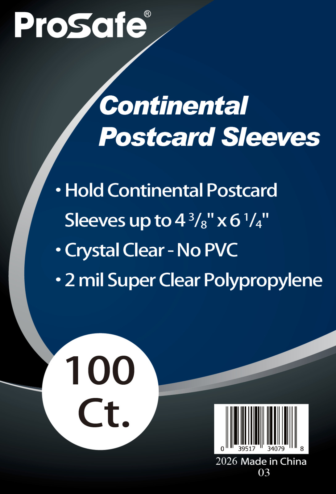 500 PRO SAFE CONTINENTAL POSTCARD SLEEVES, 2 MIL CRYSTAL CLEAR , 4-3/8 X 6-1/4
