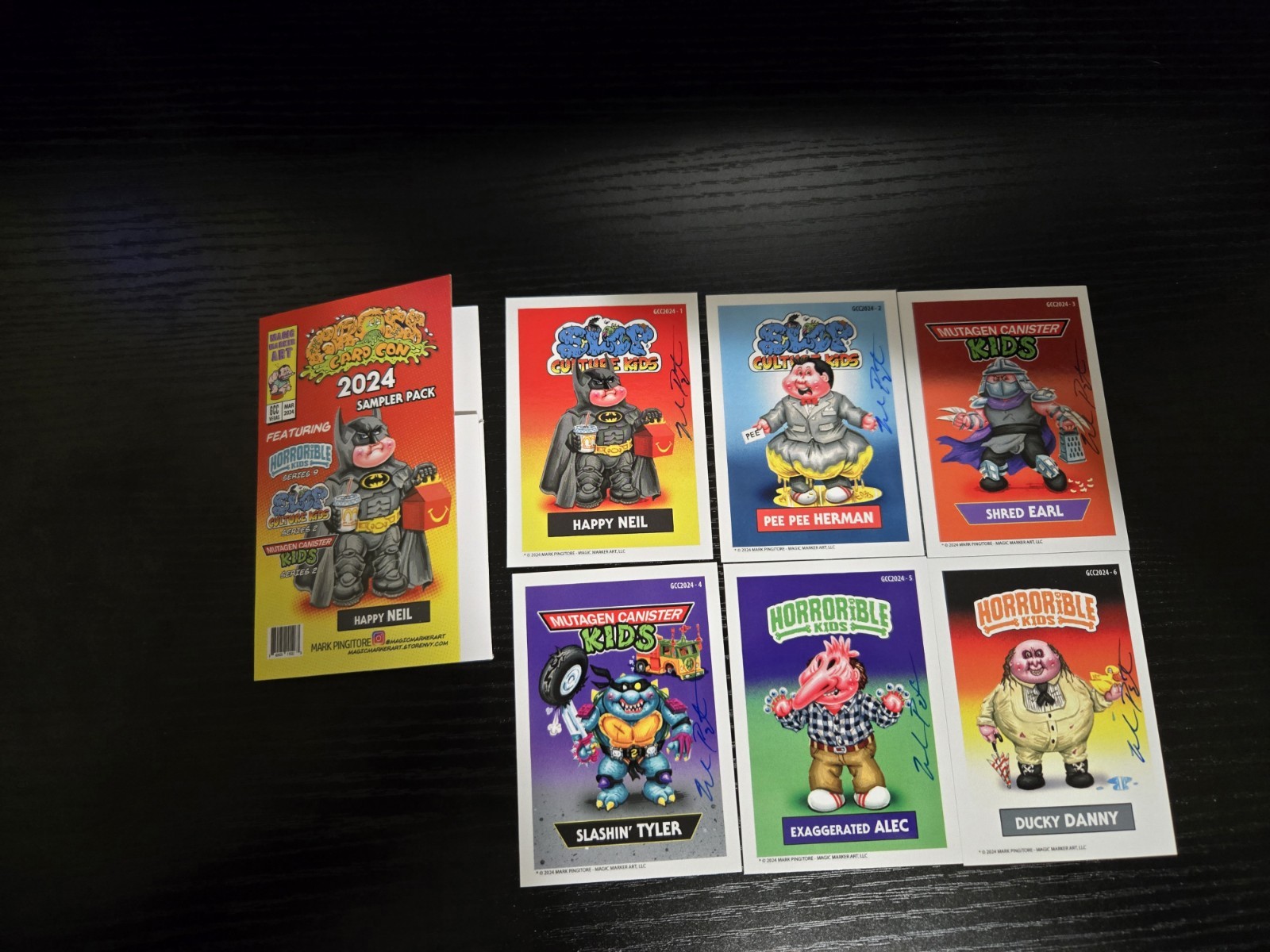 Garbage Pail kid Mark Pingitore Gross Card Con 2024 Sampler Pack Signed 6 card