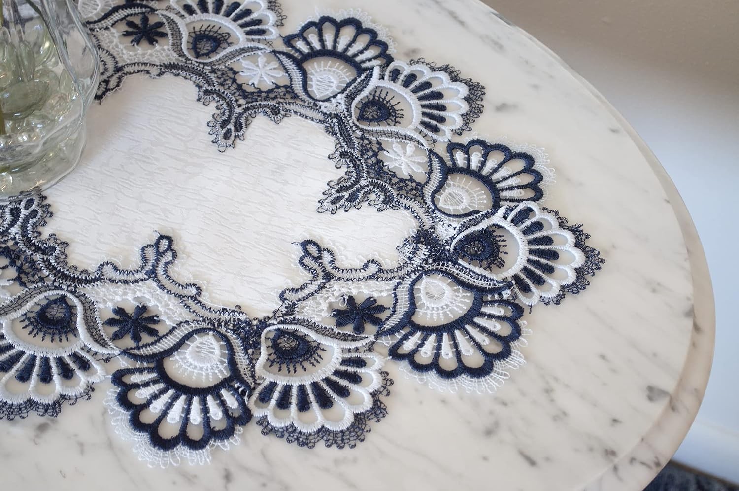 LINENS Art and Things Lace Table Runner Blue Navy and White European Large