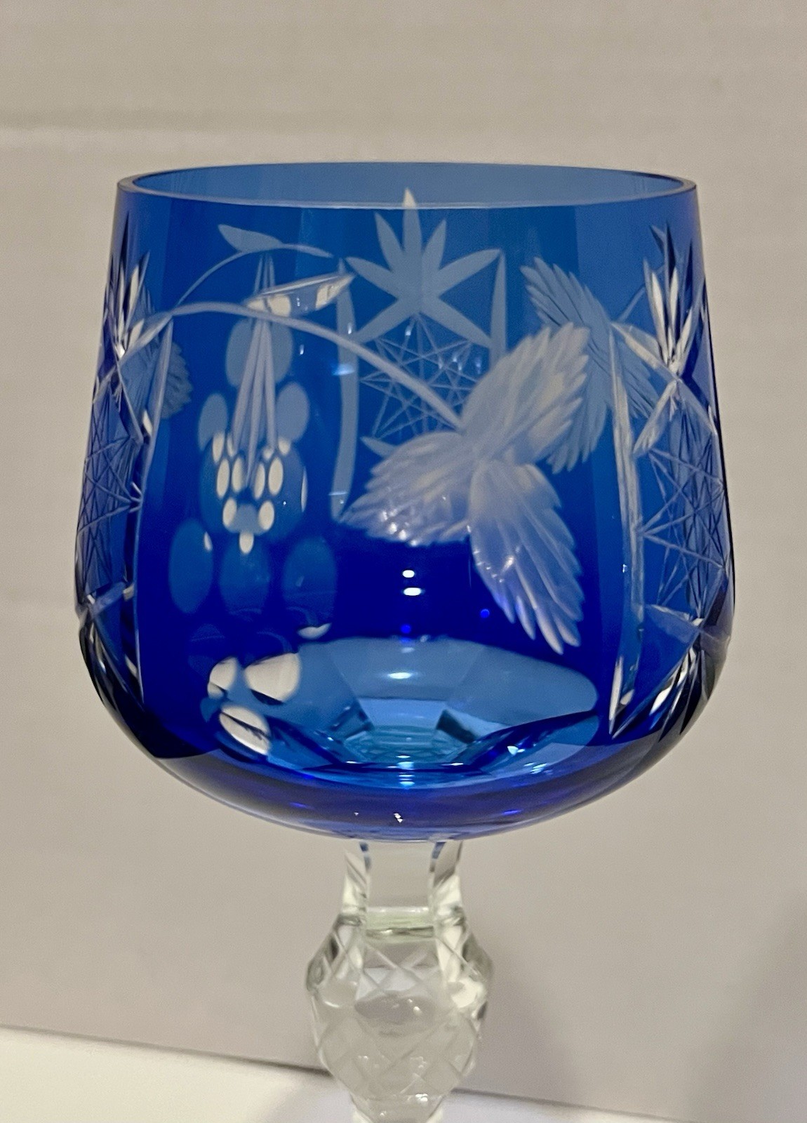 Bohemian Hortensia Crystal Wine Glass In Blue Color 8 3/8″ Tall