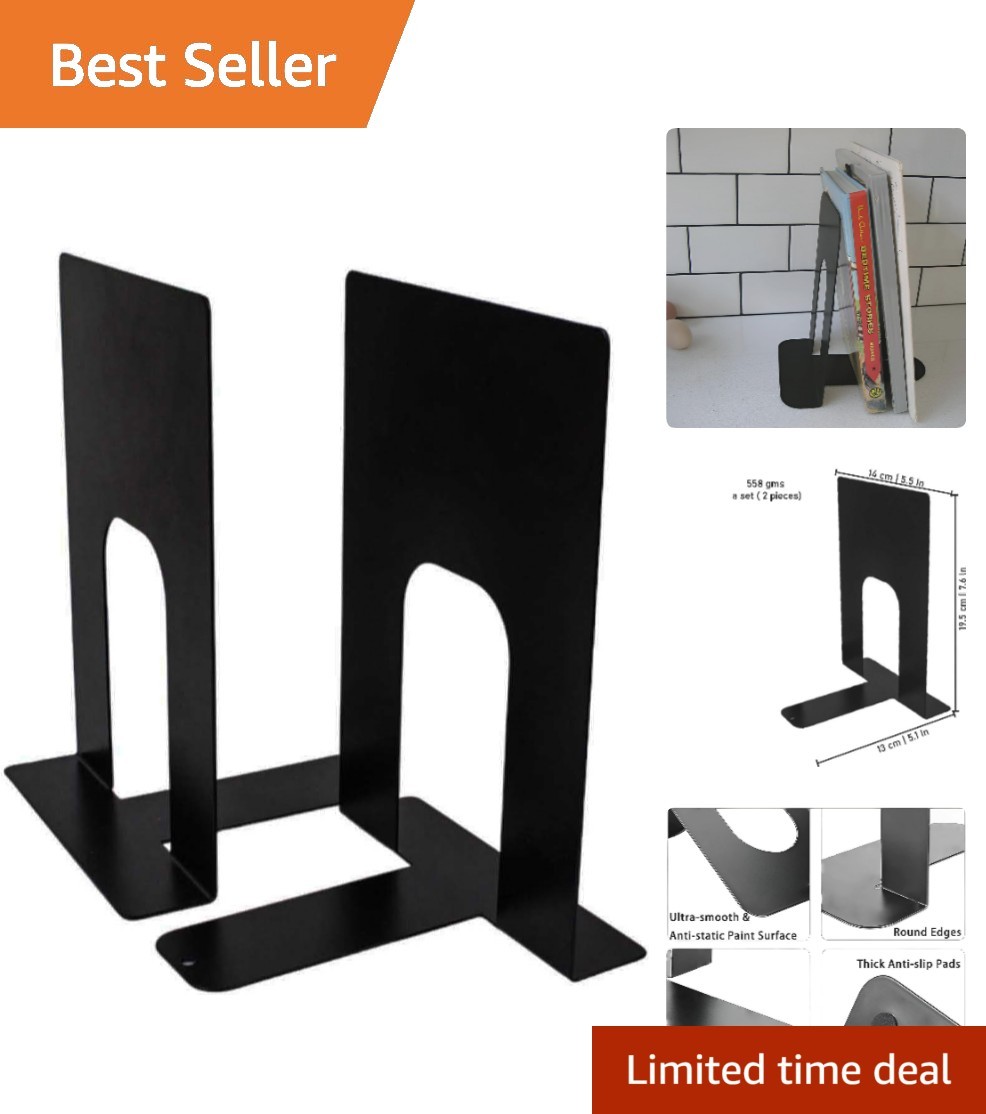 Sturdy Black Steel Bookends – Versatile Holders for Home and Office Elegance