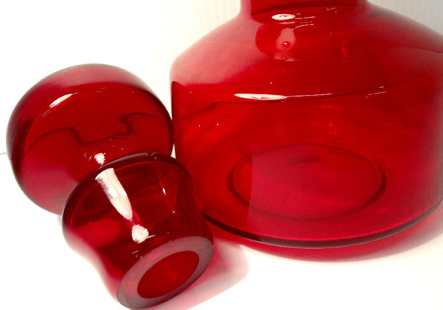 Mid Century Modern Brandy Decanter Ruby Red 6 3/8″ High – Estate Find!