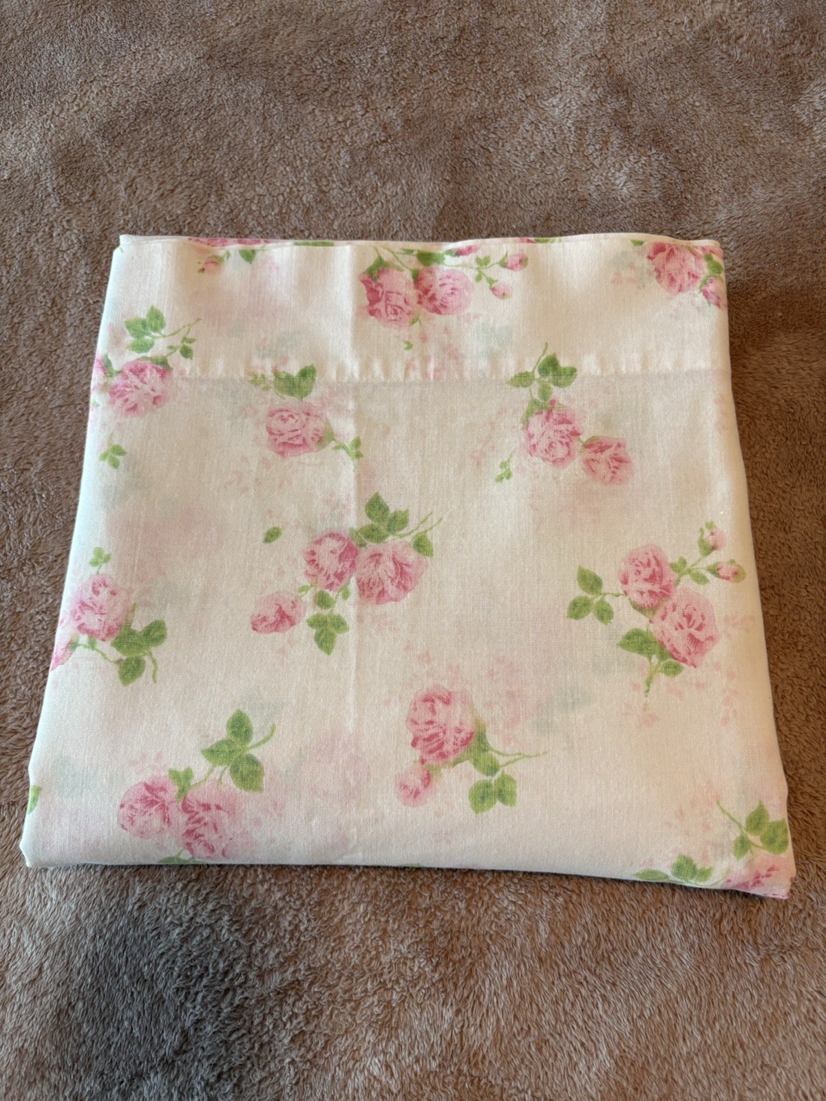 Vintage Dan River Pink Roses Muslin Flat Sheet Cotton Polyester Blend White