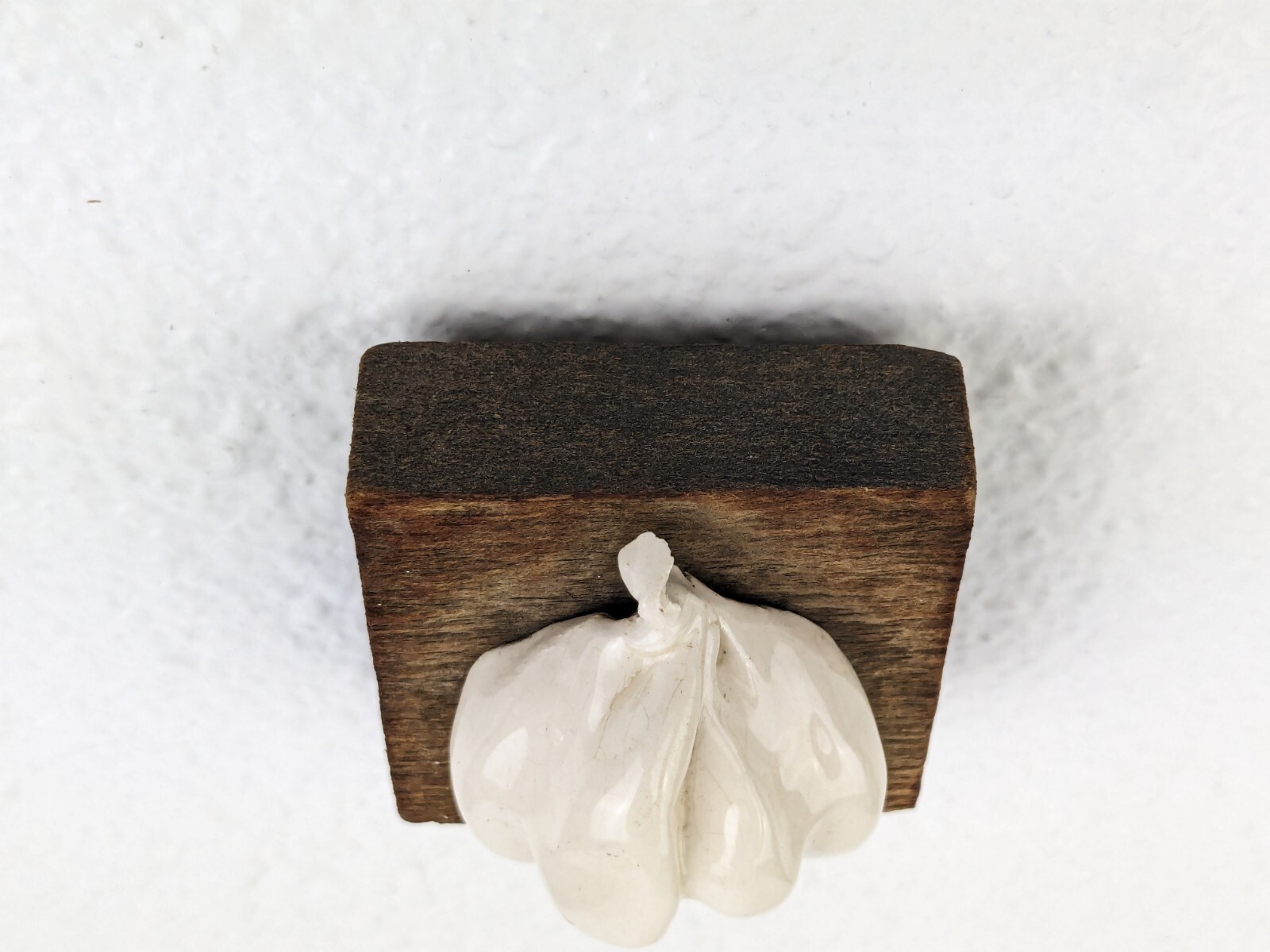 Carol Cline Signed Handcrafted Ceramic Garlic Vegetable on Barn Wood 2.25”