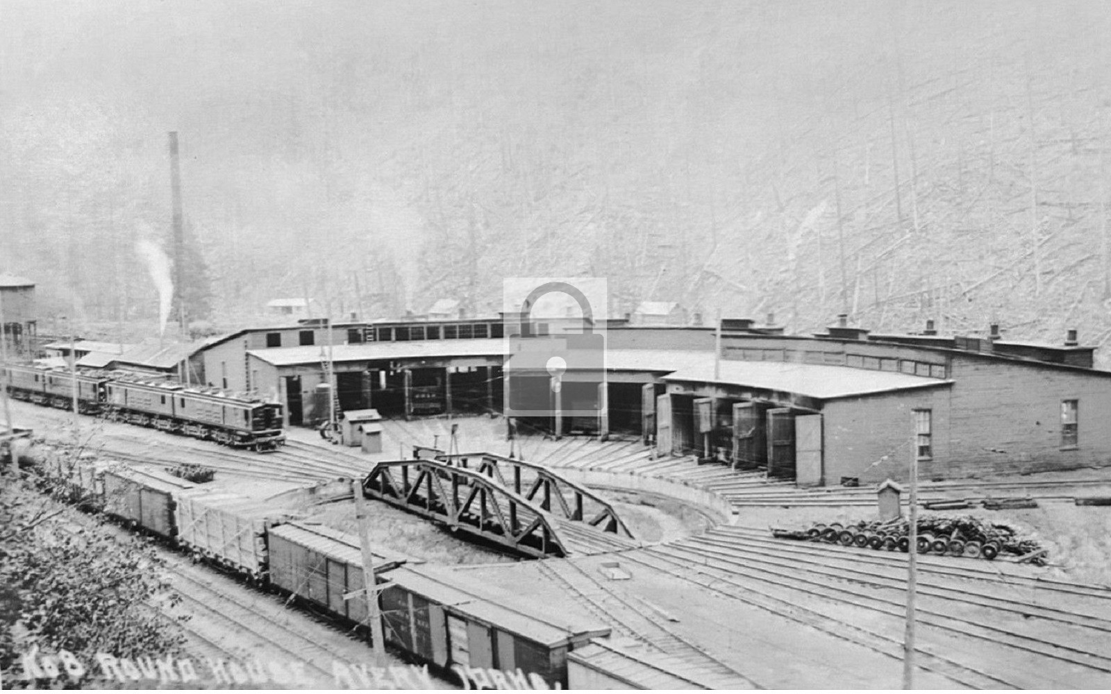 Avery Idaho ID Postcard Railroad Train Round House – Reprint