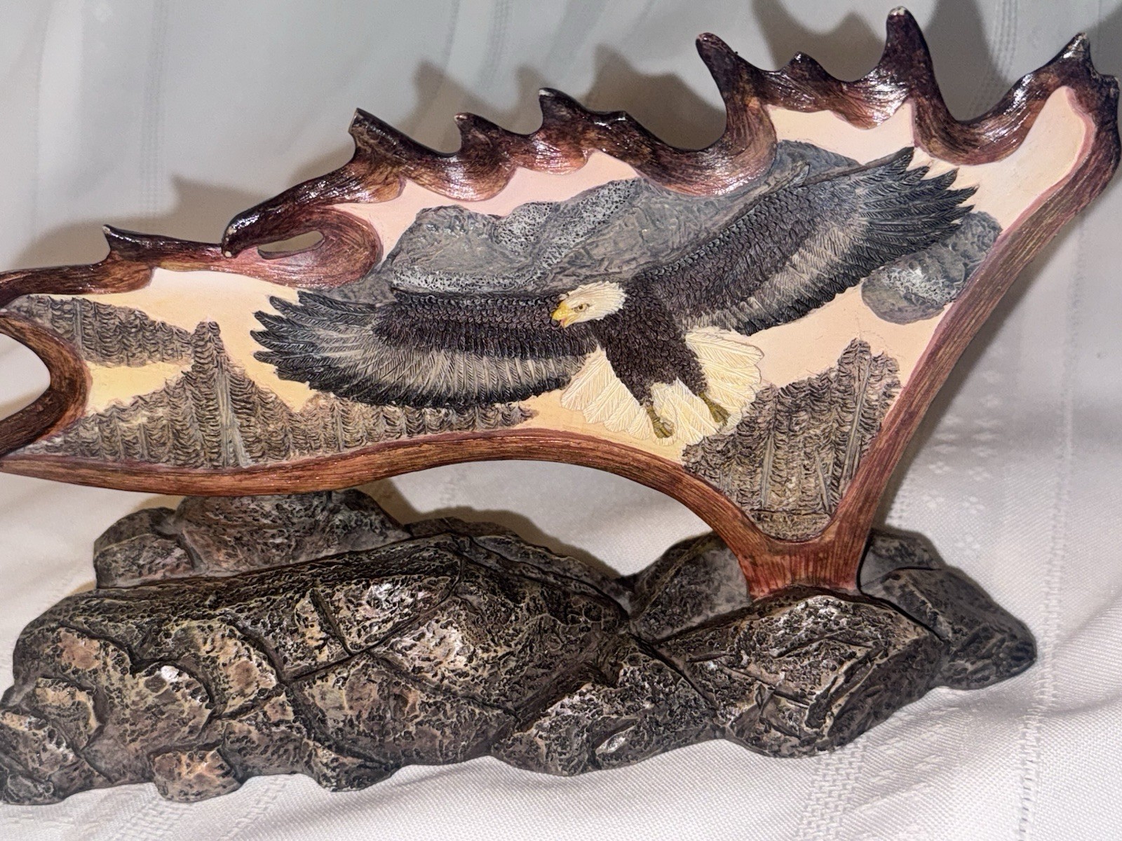 Painted Resin Bald Eagle Figurine 3D Effect on Rock Base 9in x 4.5in