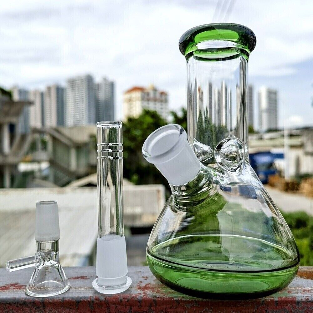 Small 6″ Green Glass Bong Thick Smoking Water Pipe Beaker Bubbler W/Bowl USA