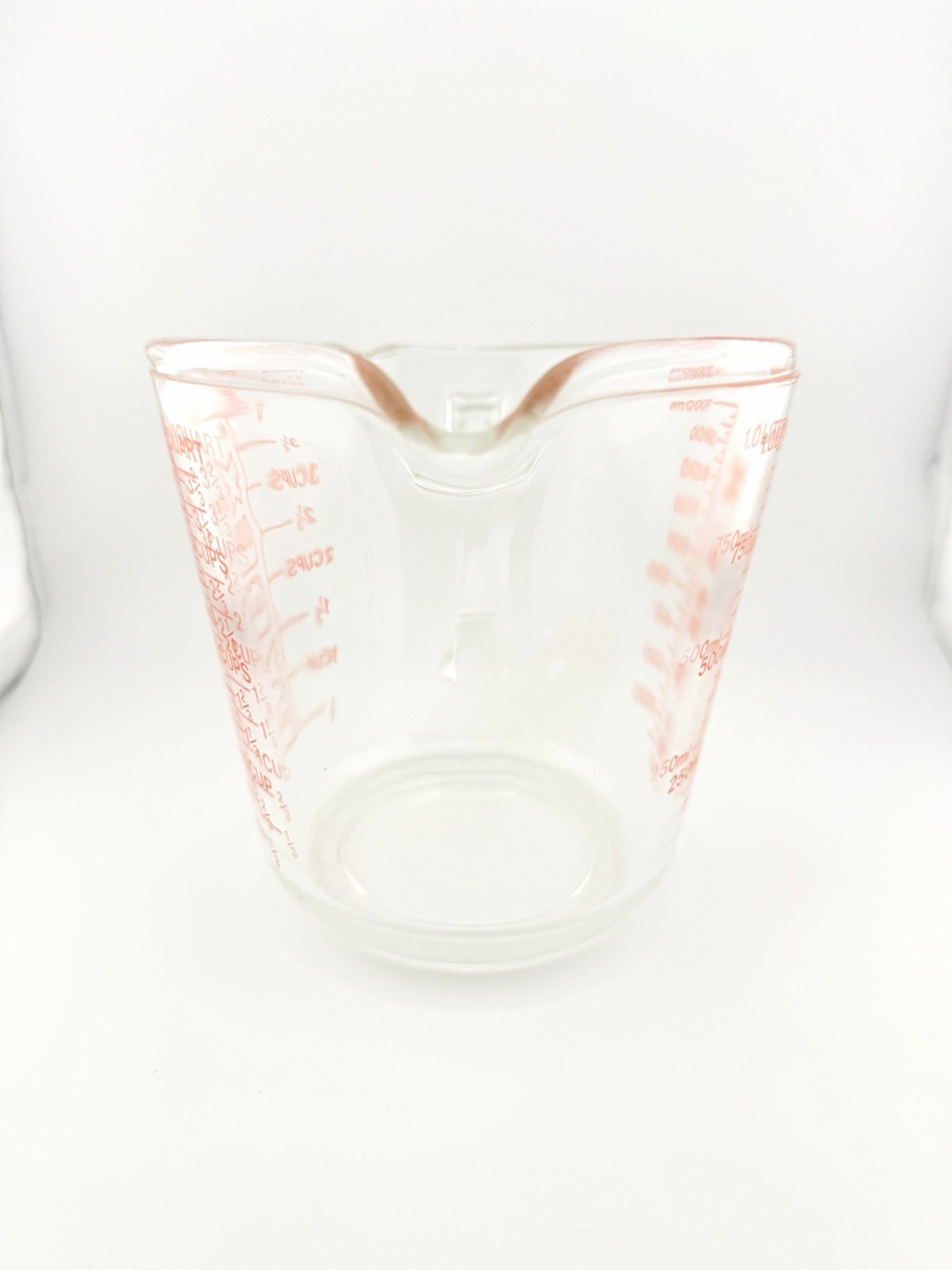 Vintage PYREX 4-Cup D Handle 532 Glass Measuring Cup 1-Quart USA Red Letters